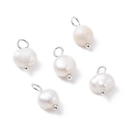 Honeyhandy Natural Cultured Freshwater Pearl Charms, with Platinum Brass Ball Head pins, Oval, White, 10~12x6.5~8x4~5.5mm, Hole: 2.3~2.6mm