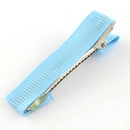 Honeyhandy Hair Accessories Iron Alligator Hair Clips, with Grosgrain Ribbon, Light Sky Blue, 49~49.5x10~11mm