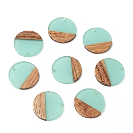 Honeyhandy Resin & Wood Pendants, Flat Round, Pale Turquoise, 28.5x3.5~4mm, Hole: 1.5mm