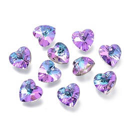 Honeyhandy Faceted Glass Charms, Heart, Back Plated, Lilac, 14x14x7.5mm, Hole: 1.4mm