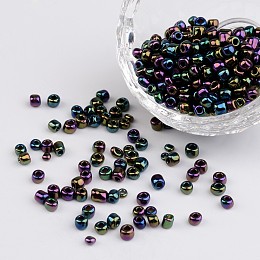 Honeyhandy 6/0 Electroplated Iris Round Glass Seed Beads, Colorful, 4mm, Hole: 1mm, about 495pcs/50g