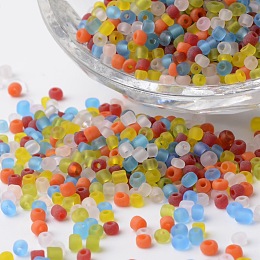 Honeyhandy 8/0 Transparent Colors Frosted Round Glass Seed Beads, Mixed Color, 2.5~3.5x2~2.5mm, Hole: 0.8~1mm, about 1200pcs/50g