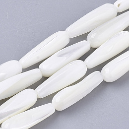 Honeyhandy Natural Trochid Shell/Trochus Shell Beads Strands, Teardrop, Creamy White, 19~20x6mm, Hole: 0.8mm, about 20pcs/Strand, 16.06 inch(40.8cm)