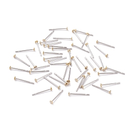 Honeyhandy 304 Stainless Steel Stud Earring Findings, with Brass Flat Pad Earring Post, Flat Round, Golden & Stainless Steel Color, 2x0.4mm, Pin: 0.7mm