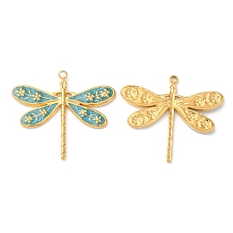 Honeyhandy 304 Stainless Steel Enamel Pendants, Real 18K Gold Plated, Dragonfly Charm, Light Sky Blue, 24x27x2mm, Hole: 1.4mm