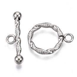 Honeyhandy 304 Stainless Steel Toggle Clasps, Textured, Ring, Stainless Steel Color, Ring: 19x15x2mm, Hole: 2mm, Bar: 25x7x4mm, Hole: 2mm.