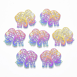 Honeyhandy Ion Plating(IP) 201 Stainless Steel Joiners Links, Etched Metal Embellishments, Elephant, Rainbow Color, 22x25.5x0.4mm