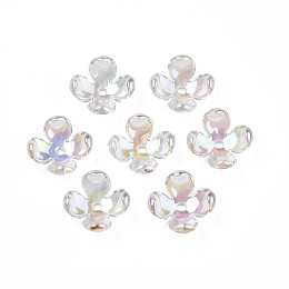 Honeyhandy Transparent Acrylic Bead Caps, AB Color Plated, 4-Petal, Flower, Clear, 12x12x4.5mm, Hole: 1.4mm