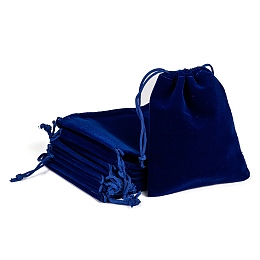 Honeyhandy Rectangle Velvet Pouches, Gift Bags, Dark Blue, 12x10cm