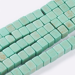 Honeyhandy Synthetic Turquoise Beads Strands, Dyed, Cube, Medium Aquamarine, 4x4x4mm, Hole: 1mm, about 95pcs/strand, 15.75 inch