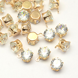 Honeyhandy Cubic Zirconia Charms, with Brass Findings, Light Gold, 10x9x6mm, Hole: 1mm