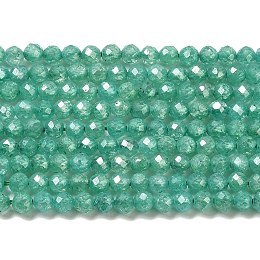 Cubic Zirconia Bead Strands, Faceted Rondelle, Sea Green, 3mm, Hole: 0.6mm, about 131pcs/strand, 15.16 inch(38.5cm)