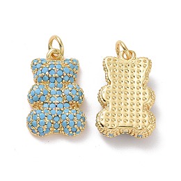 Honeyhandy Brass Micro Pave Cubic Zirconia Pendants, with Jump Ring, Bear Charms, Golden, Deep Sky Blue, 19x12x4mm, Hole: 3mm