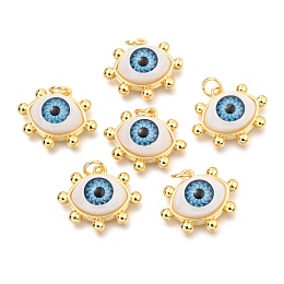 Honeyhandy Brass Acrylic Pendants, Real 18K Gold Plated, Evil Eye, Deep Sky Blue, 17x20x7mm, Hole: 3.4mm