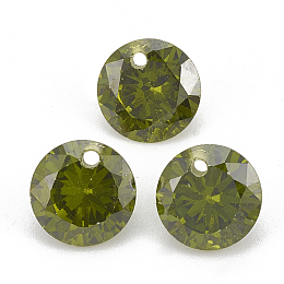 Honeyhandy Cubic Zirconia Charms, Faceted, Flat Round, Olive Drab, 6x3.5mm, Hole: 0.8mm