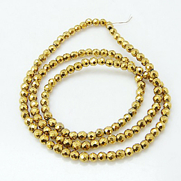 Arricraft Non-Magnetic Synthetic Hematite Beads Strands, Round, Golden Plated, 3mm, Hole: 1mm