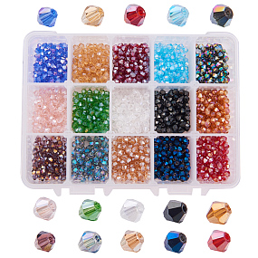 PandaHall Elite About 1800 Pcs 4mm Faceted Bicone Rondelle Glass Beads Briolette Crystal Czech Spacer Beads 15 AB Colors for Jewelry Making