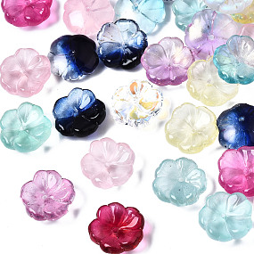 Honeyhandy Transparent Glass Beads, Flower, Mixed Color, 15x15x6mm, Hole: 1.2mm