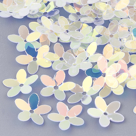 Honeyhandy Plastic Paillette Beads, Sequins Beads, Flower, Clear, 10x10.5x0.5mm, Hole: 1mm, about 1600pcs/50g
