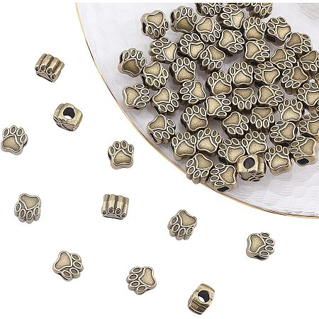 Tibetan Style Alloy European Beads, Paw Print, Antique Bronze, 11x11x8mm, Hole: 5mm; 60pcs/box