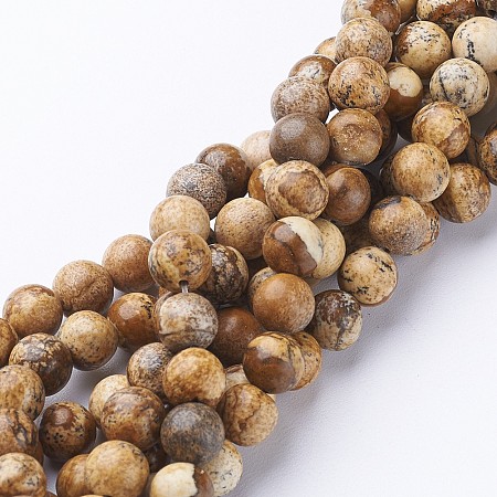 Arricraft Gemstone Beads Strands, Natural Picture Jasper, Round, about 8mm in diameter, hole: about 1mm, 15~16 inches