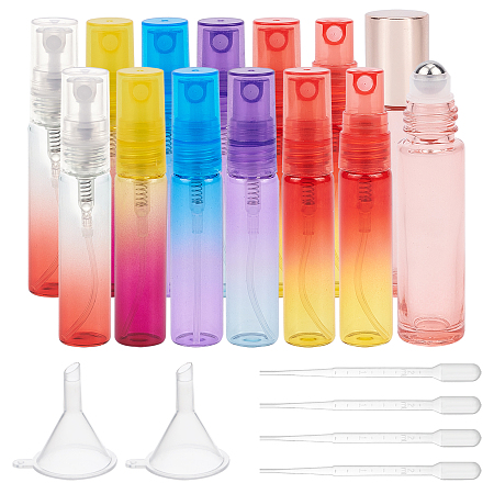 Refillable Bottle Sets, with Gradient Color Glass Perfume Spray Bottles & Essential Oil Roller Bottles, Transparent Plastic Funnel Hopper & 2ml Disposable Dropper, Mixed Color, 20pcs/set