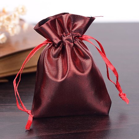 NBEADS 20 Pcs 3.5x2.6 Inch DarkRed Satin Drawstring Bags Wedding Party Favors Jewelry Pouches Candy Gift Bags