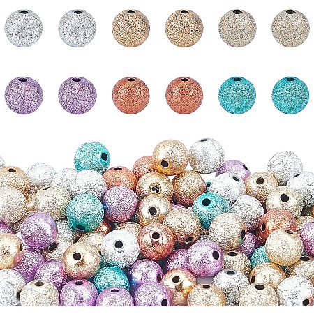 Pandahall Elite 120pcs 6 Colors Stardust Beads 8mm Round Sparkle Beads Matte Glitter Beads for Jewelry Making DIY Crafts Findings Supplies, Christmas Ornament, Hole: 2mm