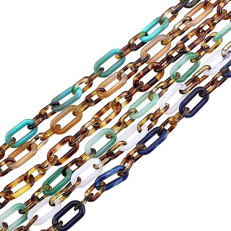 SUPERFINDINGS 6 Strands 6 Colors Handmade Acrylic Chains 1m Acrylic Link Chains Leopard Print Design Quick Link Connectors for Jewelry Eyeglass Chain DIY Craft