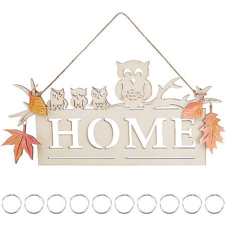 GORGECRAFT Home Sign for Front Door Porch Decor Farmhouse Wall Wood Sculpture Vintage Hanging Maple Leaf Owl Signs House Warming Gifts for Housewarming Home Outdoor Decoration