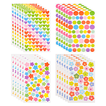 24 Sheets 4 Styles Self-Adhesive Stickers, Heart Star Sticker Dot Stickers Flower Laptop Stickers for Scrapbooking Laptop Gifts Boxes Decoration DIY Arts Crafts