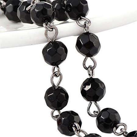 PandaHall Elite 5 Strands 3.3 Feet Faceted Crystal Glass Beads Chain with Gunmetal Eye Pin for Necklaces Bracelets Jewelry Making