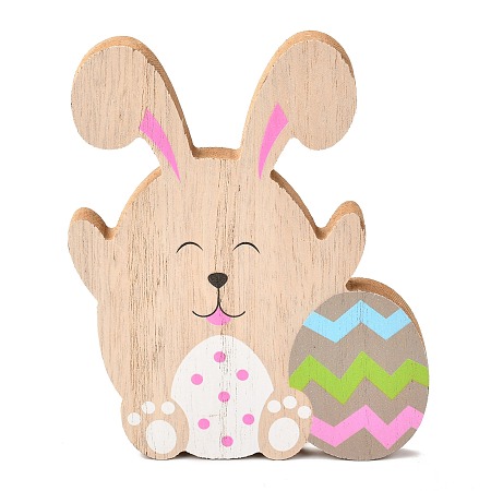 Honeyhandy Easter Theme Natural Wood Display Decorations, Bunny with Egg, BurlyWood, 120x12x148.5mm