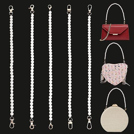 PandaHall Elite 5 Styles Imitation Pearl Beaded Bag Chains, 41cm/16 inch Purse Handle Replacement Short Handbag Chain Straps with Metal Clasps for Handbag Purse Wallet DIY Bags