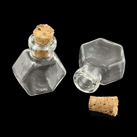 NBEADS 100 Pcs Clear Hexagon Glass Bottle, Mini Wishing Bottles with Cork Stoppers, Vial Bead Containers for Arts & Crafts, Jewelry, Stranded Island Message, Wedding Wish, Party Favors