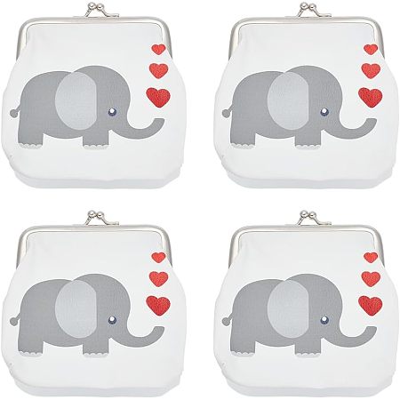 WADORN 4 Packs Coin Purse Animal Change Pouch, PU Leather Cute Elephant Wallet Bag Change Pouch Vintage Handbag Kiss Lock Clasp Clutch Card Holder for Women Key Holder, 4.8 x 4.9 x 0.3 Inch