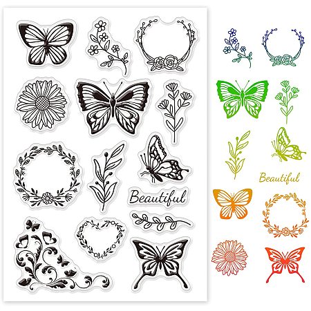 GLOBLELAND Butterfly Garlands Clear Stamps Transparent TPR Stamp Acrylic Stamping Block for Card Making Decoration and DIY Scrapbooking