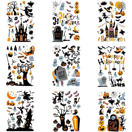 ARRICRAFT 9Pcs/Set Halloween Theme Wall Sticker Window Stickers Window Clings Floor Clings Self Adhesive Sticker for Halloween Party Decoration Accessories (9.45x13.77in)