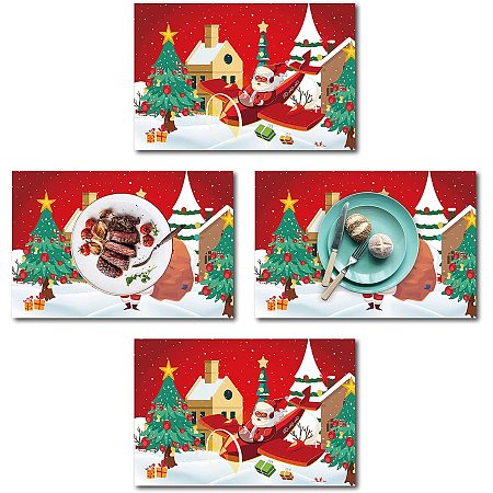 CREATCABIN Christmas Placemats Rectangle Cotton Linen Table Mats Tableware Pad Set of 4 Washable Heat Resistant Non-Slip for Dining Table Kitchen Decor 18 x 12inch