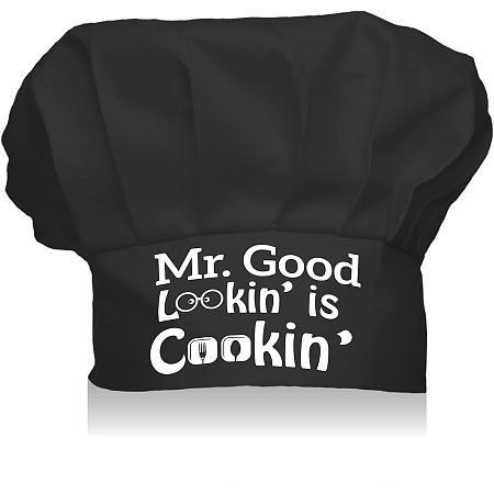 CREATCABIN Funny Chef Hat Mr Good Looking is Cooking Chef Hat Adjustable Elastic Kitchen Catering Cooking Cap for Dad's Birthday Father's Day Baker Men & Women Black Christmas