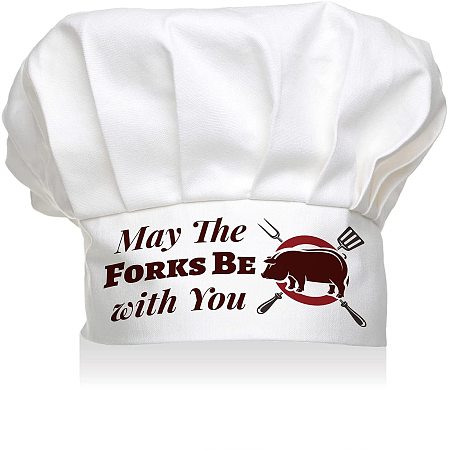 CREATCABIN Funny Chef Hat May The Forks Be with You Chef Hat Pig Adjustable Elastic Kitchen Catering Cooking Cap for Dad's Birthday Father's Day Baker Men & Women White Christmas