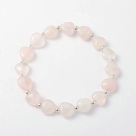 Honeyhandy Heart Rose Quartz Stretch Bracelets, with Silver Color Plated Iron Finding, 57mm