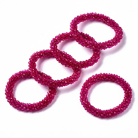 Honeyhandy Faceted Transparent Glass Beads Stretch Bracelets, Torsade Bracelets, Rondelle, Deep Pink, Inner Diameter: 2 inch(5cm)