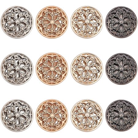 CHGCRAFT 16Pcs Hollow Flower Metal Clothes Button Fashion Hollow Flower Pattern Shank Round Shaped Metal Button Set Sewing Button Mixed Color