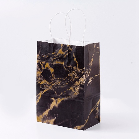 Honeyhandy kraft Paper Bags, with Handles, Gift Bags, Shopping Bags, Rectangle, Marble Texture Pattern, Goldenrod, 21x15x8cm