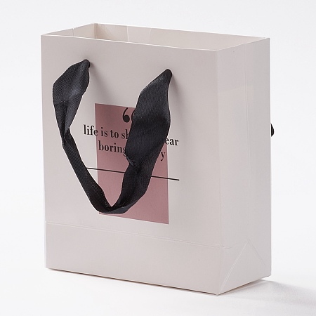 Honeyhandy Kraft Paper Bags, with Handles, for Gift Bags and Shopping Bags, Rectangle, White, 12x11x3cm