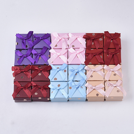 Honeyhandy Cardboard Ring Boxes, with Bowknot and Sponge Inside, Square, Mixed Color, 5.2x5.2x3.5cm