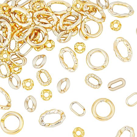210 Pcs 7 Style CCB Plastic Chunky Linkings Rings Quick Link Connectors Golden Twist Chains Connectors Flower/Round Ring/Oval/Twist Rings for Beautiful Jewelry Cable Chains Making