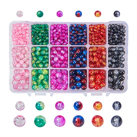 Pandahall Elite About 1920 Pcs Painted Crackle Lampwork Round Glass Beads 6 Colors Diameter 4~8mm for Jewelry Making
