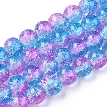 Two-Tone Crackle Baking Painted Transparent Glass Beads Strands, Round, Light Sky Blue, 8mm, Hole: 1.5mm, about 108~110pcs/strand, 30.71 inch~31.50 inch(78~80cm)